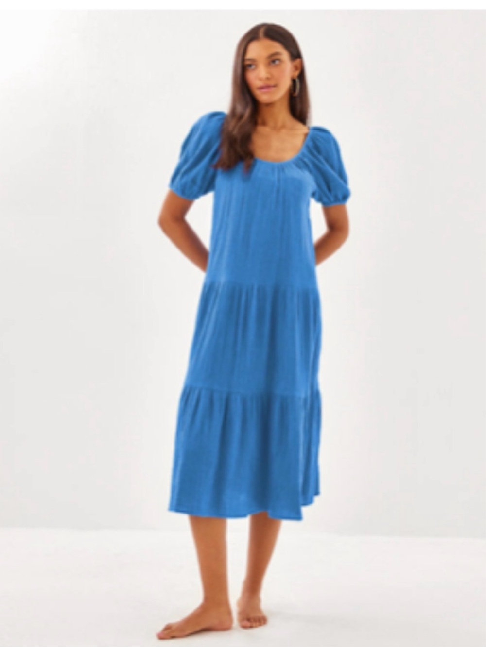 Lilly Pulitzer Blue Puff-Sleeve Midi Dress